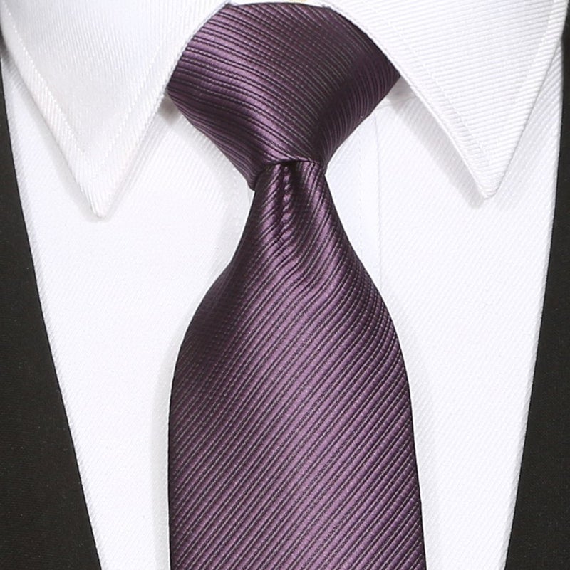 KissTies Mens Tie Grape Purple Solid Striped Necktie - Image 2